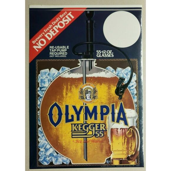Vintage Olympia Beer Kegger 55 Sticker Decal Old Store Display Tumwater, WA S30 - Picture 1 of 4